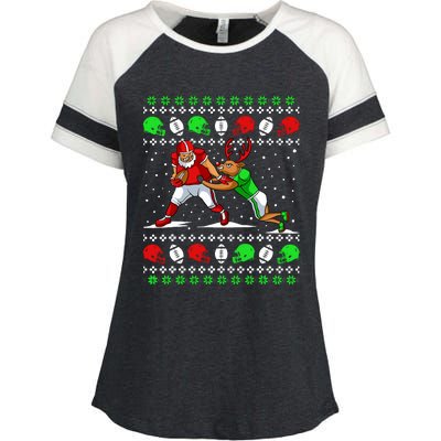 Football Player Reindeer Ugly Christmas Pajama Funny Xmas Enza Ladies Jersey Colorblock Tee