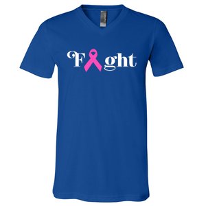 Fight Pink Ribbon Breast Cancer Gift V-Neck T-Shirt