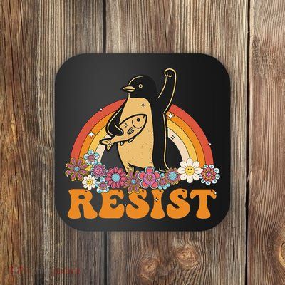 Funny Penguin Resist Penguins Protest Women Groovy Coaster