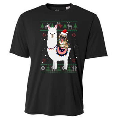 Funny Pug Riding Llama Christmas Gifts Pug Xmas ugly sweater Cooling Performance Crew T-Shirt