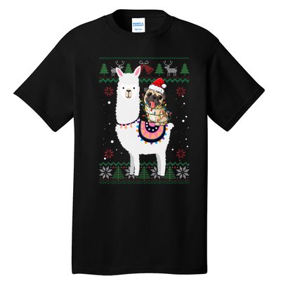 Funny Pug Riding Llama Christmas Gifts Pug Xmas ugly sweater Tall T-Shirt