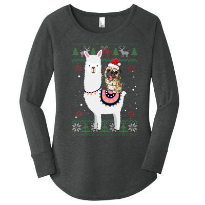 Funny Pug Riding Llama Christmas Gifts Pug Xmas ugly sweater Women's Perfect Tri Tunic Long Sleeve Shirt