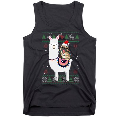 Funny Pug Riding Llama Christmas Gifts Pug Xmas ugly sweater Tank Top