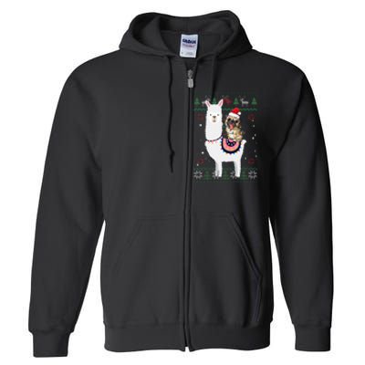 Funny Pug Riding Llama Christmas Gifts Pug Xmas ugly sweater Full Zip Hoodie