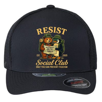 Funny Penguin Resist Penguins Protest Against Tariffs Flexfit Unipanel Trucker Cap
