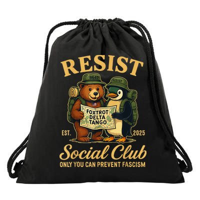 Funny Penguin Resist Penguins Protest Against Tariffs Drawstring Bag