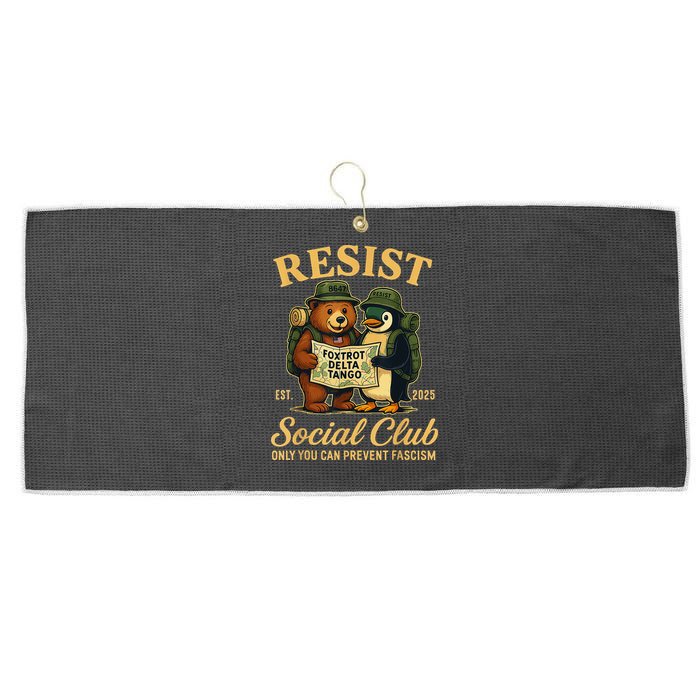 Funny Penguin Resist Penguins Protest Against Tariffs Large Microfiber Waffle Golf Towel