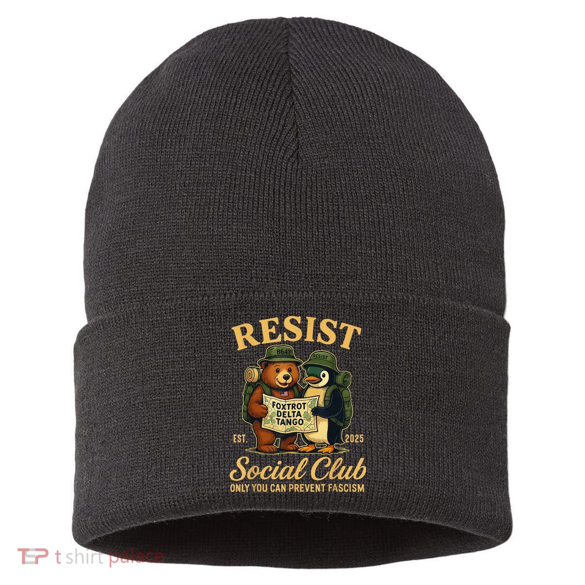 Funny Penguin Resist Penguins Protest Against Tariffs Sustainable Knit Beanie