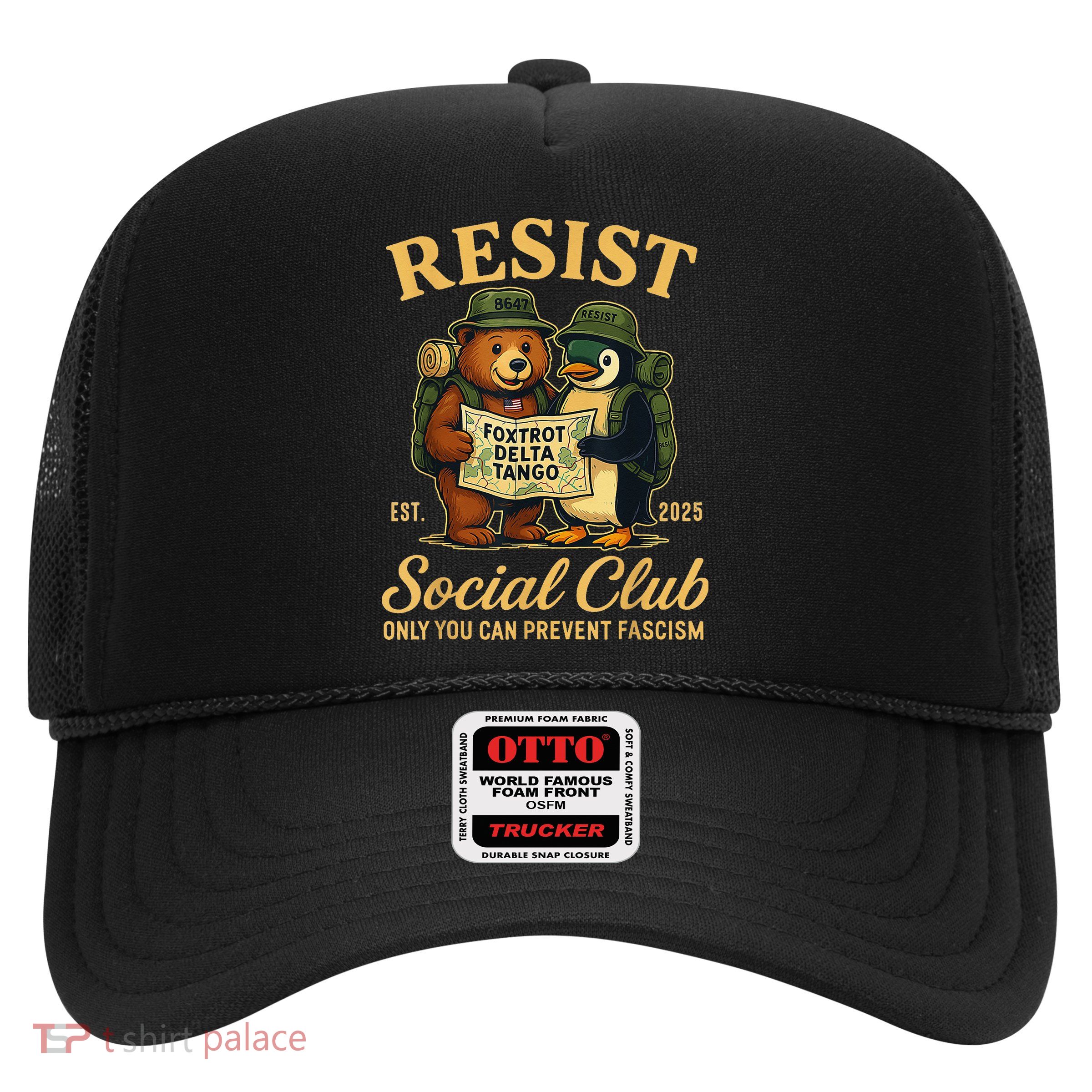 Funny Penguin Resist Penguins Protest Against Tariffs Trucker Hat