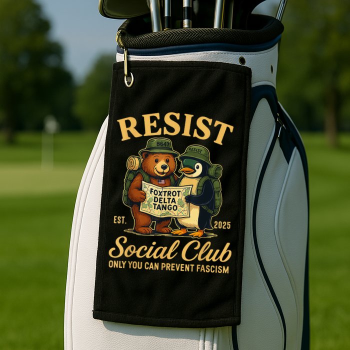 Funny Penguin Resist Penguins Protest Against Tariffs Golf Towel