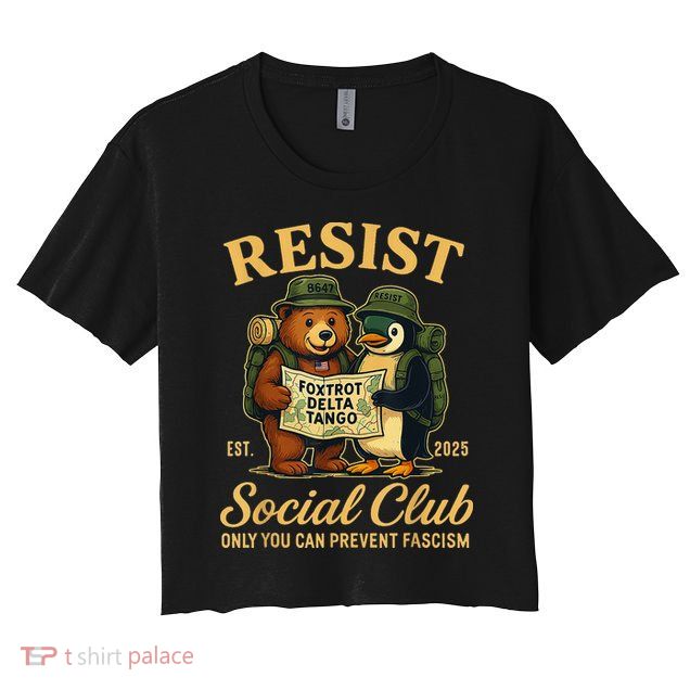 Funny Penguin Resist Penguins Protest Against Tariffs Crop Top