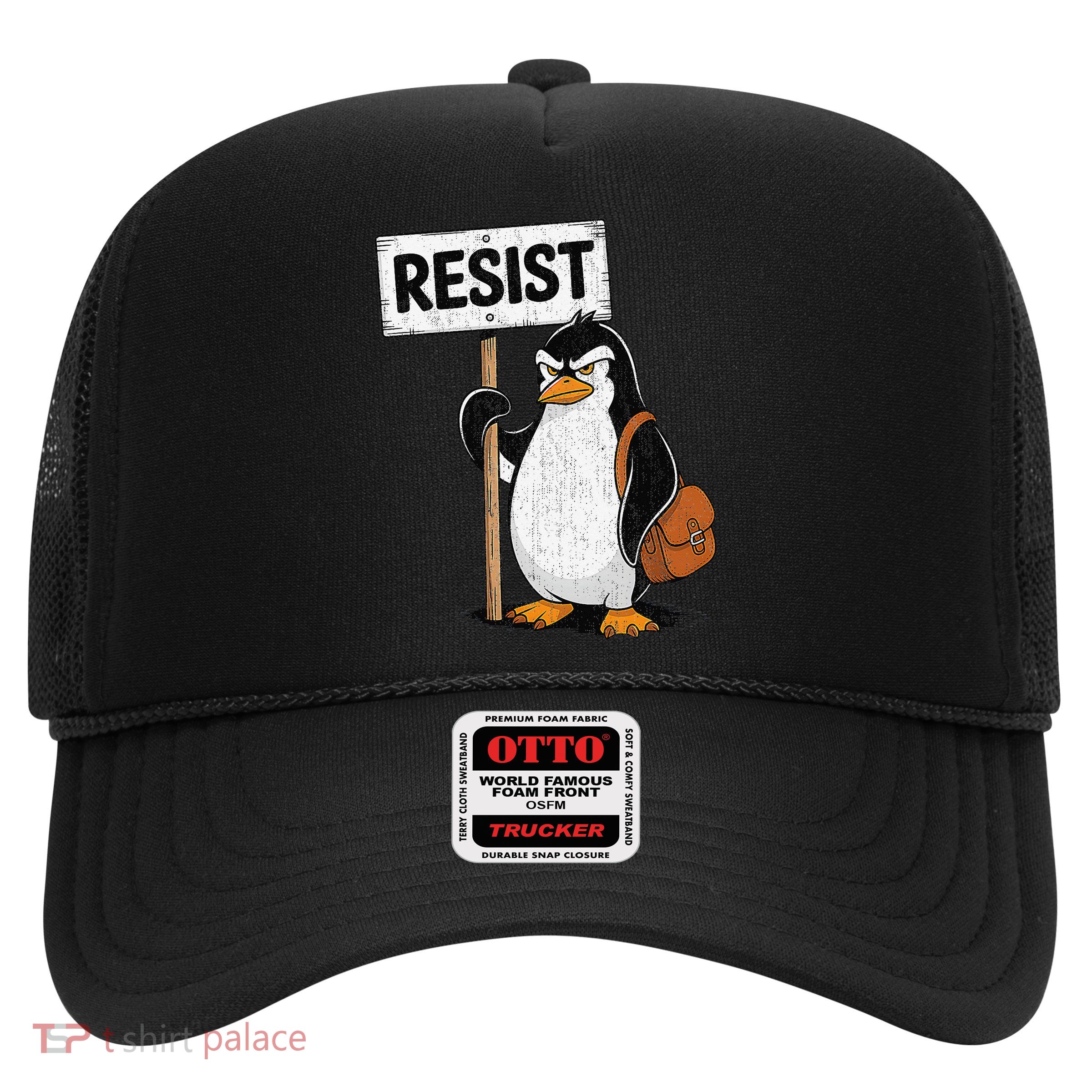 Funny Penguin Resist Penguins Protest Against Tariffs Trucker Hat