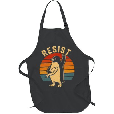 Funny Penguin Resist Penguins Protest Against Tariffs Full-Length Apron With Pockets