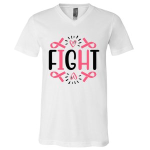 Fight Pink Ribbon Breast Cancer V-Neck T-Shirt