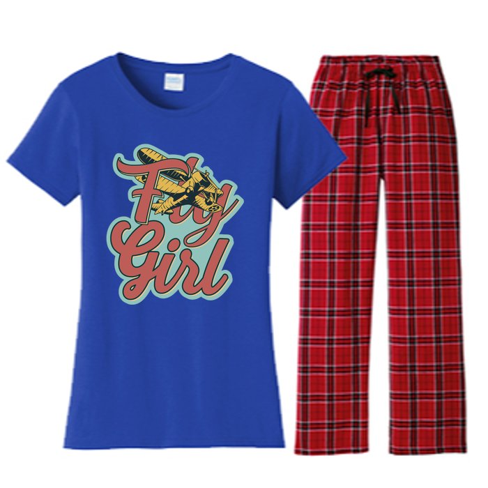 Fly Pilot Retro Vibe Biplane Flight Instructor Gift Women's Flannel Pajama Set