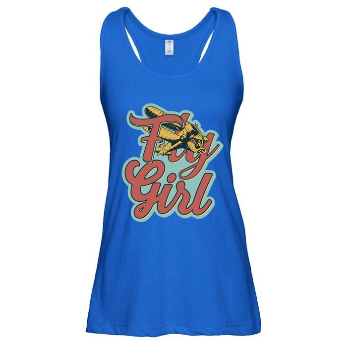 Fly Pilot Retro Vibe Biplane Flight Instructor Gift Ladies Essential Flowy Tank