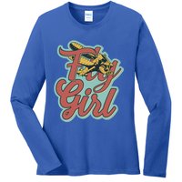 Fly Pilot Retro Vibe Biplane Flight Instructor Gift Ladies Long Sleeve Shirt