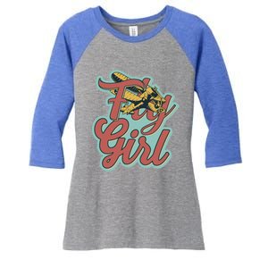 Fly Pilot Retro Vibe Biplane Flight Instructor Gift Women's Tri-Blend 3/4-Sleeve Raglan Shirt