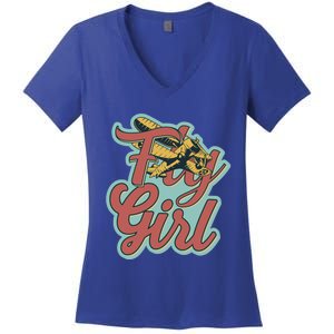 Fly Pilot Retro Vibe Biplane Flight Instructor Gift Women's V-Neck T-Shirt