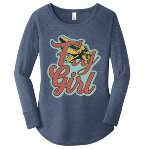 Fly Pilot Retro Vibe Biplane Flight Instructor Gift Women's Perfect Tri Tunic Long Sleeve Shirt