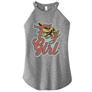 Fly Pilot Retro Vibe Biplane Flight Instructor Gift Women's Perfect Tri Rocker Tank