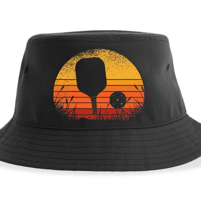 Funny Pickleball Retro Vintage Silhouette Pickleball Player Sustainable Bucket Hat