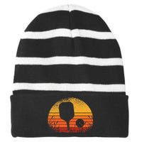 Funny Pickleball Retro Vintage Silhouette Pickleball Player Striped Beanie with Solid Band