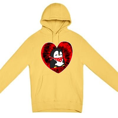 Funny Penguin Red Tie Dye Adults Heart Valentines Day Love Gift Premium Pullover Hoodie