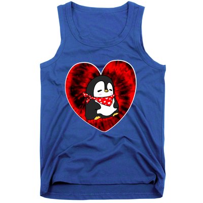 Funny Penguin Red Tie Dye Adults Heart Valentines Day Love Gift Tank Top