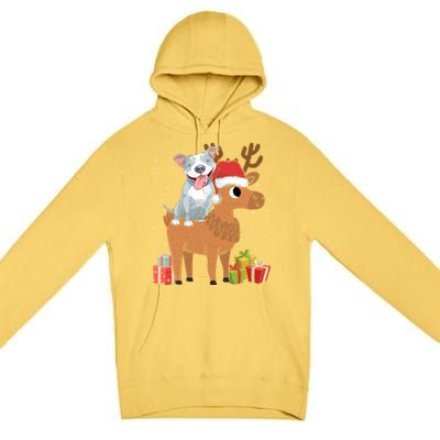 Funny Pitbull Riding Deer Matching Xmas Gifts Premium Pullover Hoodie