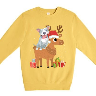 Funny Pitbull Riding Deer Matching Xmas Gifts Premium Crewneck Sweatshirt