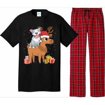 Funny Pitbull Riding Deer Matching Xmas Gifts Pajama Set