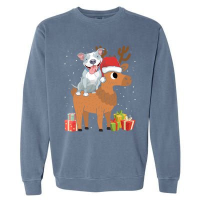 Funny Pitbull Riding Deer Matching Xmas Gifts Garment-Dyed Sweatshirt