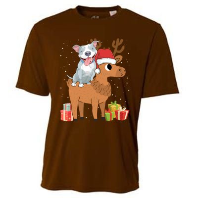 Funny Pitbull Riding Deer Matching Xmas Gifts Cooling Performance Crew T-Shirt