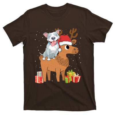 Funny Pitbull Riding Deer Matching Xmas Gifts T-Shirt