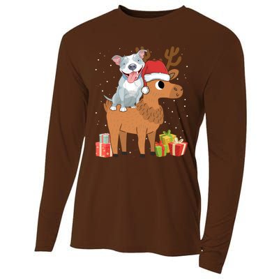 Funny Pitbull Riding Deer Matching Xmas Gifts Cooling Performance Long Sleeve Crew