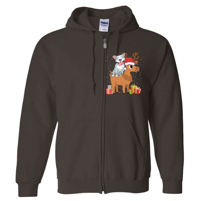 Funny Pitbull Riding Deer Matching Xmas Gifts Full Zip Hoodie