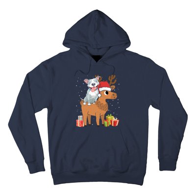 Funny Pitbull Riding Deer Matching Xmas Gifts Hoodie