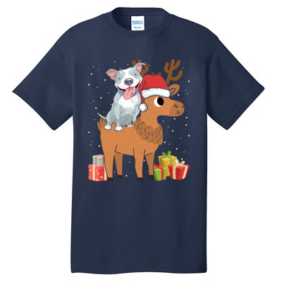 Funny Pitbull Riding Deer Matching Xmas Gifts Tall T-Shirt