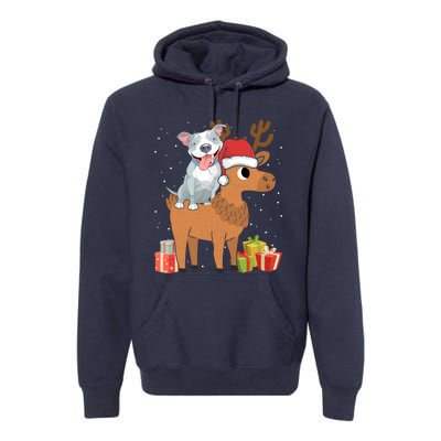 Funny Pitbull Riding Deer Matching Xmas Gifts Premium Hoodie