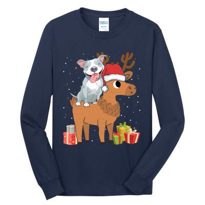 Funny Pitbull Riding Deer Matching Xmas Gifts Tall Long Sleeve T-Shirt