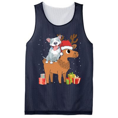 Funny Pitbull Riding Deer Matching Xmas Gifts Mesh Reversible Basketball Jersey Tank