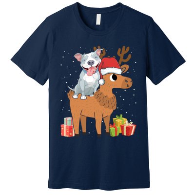 Funny Pitbull Riding Deer Matching Xmas Gifts Premium T-Shirt