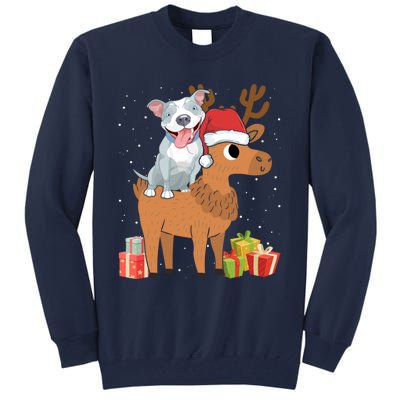 Funny Pitbull Riding Deer Matching Xmas Gifts Tall Sweatshirt