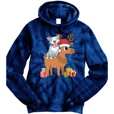 Funny Pitbull Riding Deer Matching Xmas Gifts Tie Dye Hoodie