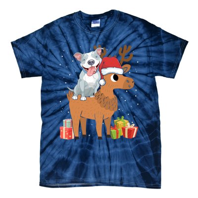 Funny Pitbull Riding Deer Matching Xmas Gifts Tie-Dye T-Shirt