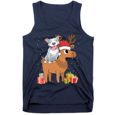 Funny Pitbull Riding Deer Matching Xmas Gifts Tank Top