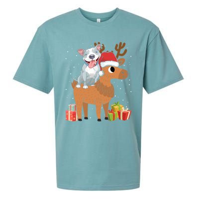 Funny Pitbull Riding Deer Matching Xmas Gifts Sueded Cloud Jersey T-Shirt