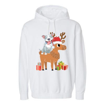 Funny Pitbull Riding Deer Matching Xmas Gifts Garment-Dyed Fleece Hoodie