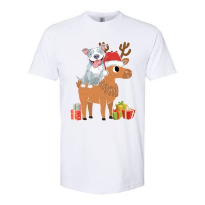 Funny Pitbull Riding Deer Matching Xmas Gifts Softstyle CVC T-Shirt